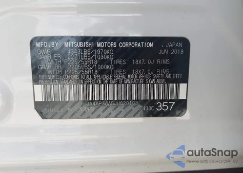 2018 Mitsubishi Outlander Sport 2.4 Se z USA, uszkodzony, nr VIN JA4AP3AW8JU020103